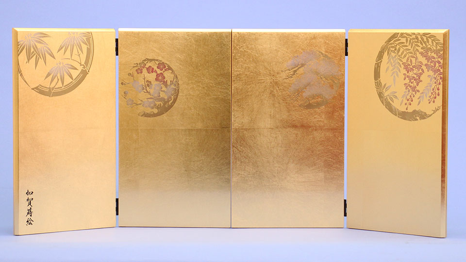 屏風  雛人形用 10号 金屏風 二曲一双 金箔花丸