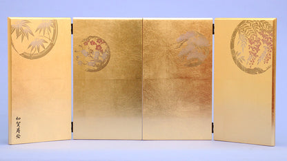 屏風  雛人形用 10号 金屏風 二曲一双 金箔花丸