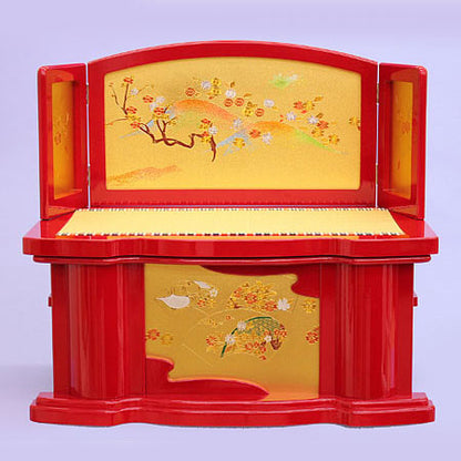 収納台屏風セット 幅65cm 赤塗山に梅彫金