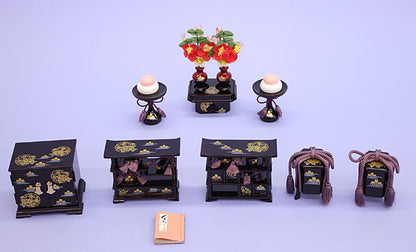 雛道具三段飾り用6点セット 15号タメ塗カルタ(木製)