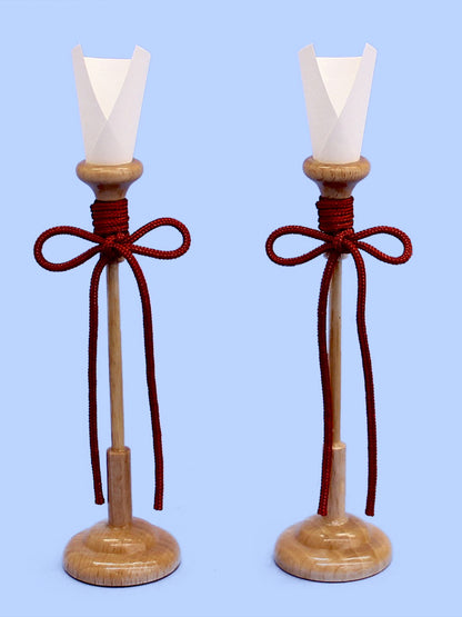 雛人形道具 点灯しない燭台13cm木肌塗（木製）