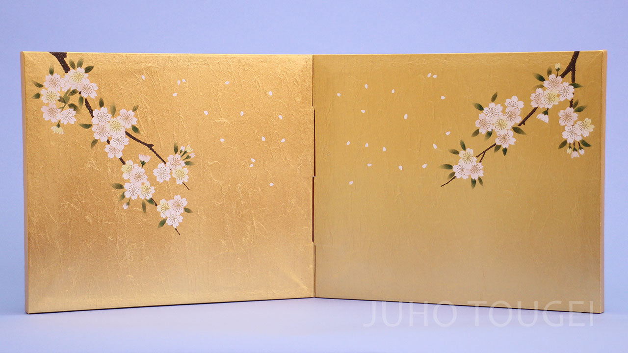 屏風・衝立 高さ33cm 雛人形用 11号 金屏風 二曲和紙入り金沢枝桜 – 寿