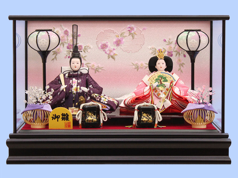 雛人形ケース飾り 二人 小三五親王 刺繍雪輪桜