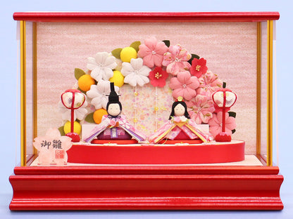 雛人形ケース飾りミニ二人 メタリック赤ケース入り