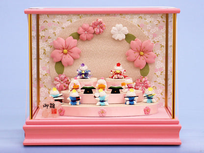 雛人形ケース飾りミニうさぎ10人桜押絵 ピンク枠