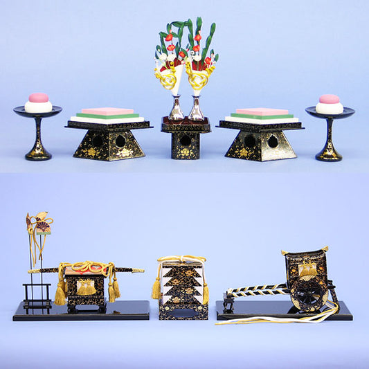 雛道具三段飾り用6点セット 40号三つ葉唐草(木製)