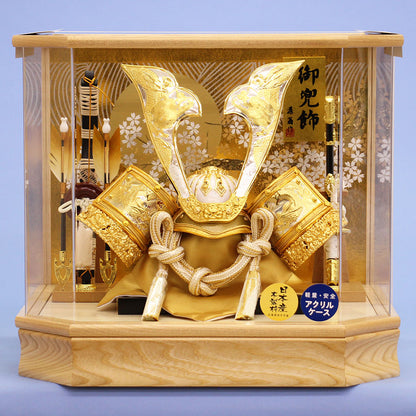 五月人形 兜ケース飾り 高さ37㎝ 六角東山兜アクリル