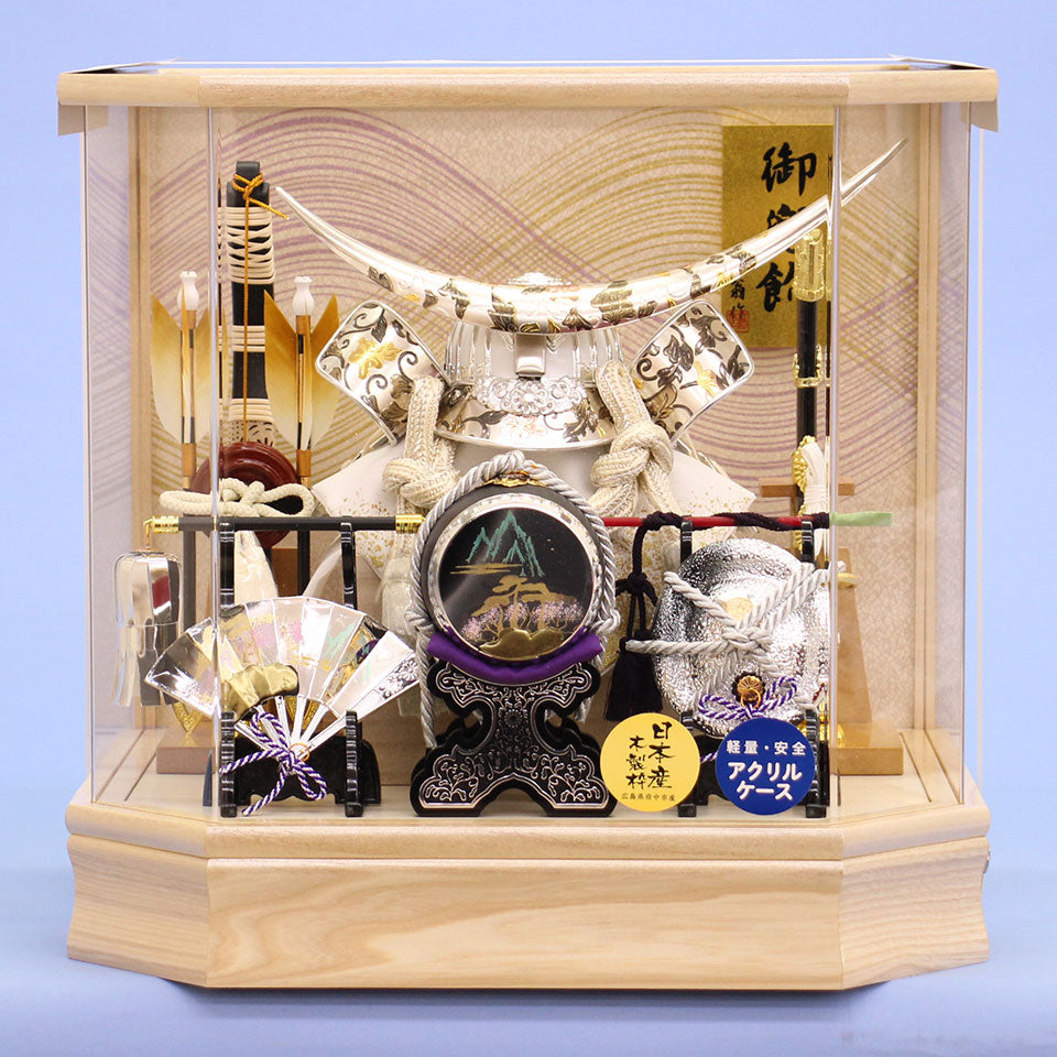 五月人形 兜ケース飾り 高さ37㎝ 六角勇斗兜アクリル