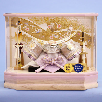 五月人形 兜ケース飾り 高さ33.5㎝ 六角青葉兜アクリル