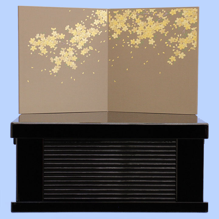 五月人形用収納台屏風 幅 50cm 勇輝収納台　金銀桜二曲屏風セット