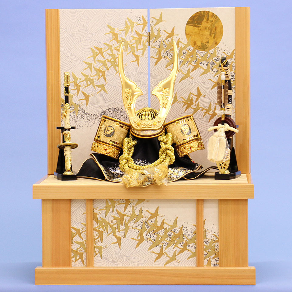 幅45cm  コンパクト12号龍王兜 月に千羽鶴収納セット