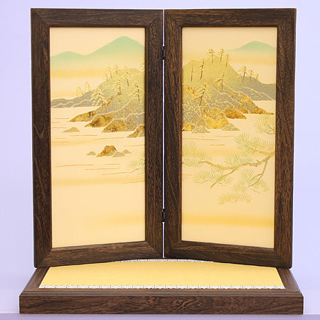 五月人形用台屏風 幅 69cm 23-23焼桐畳台 白稜二曲屏風付