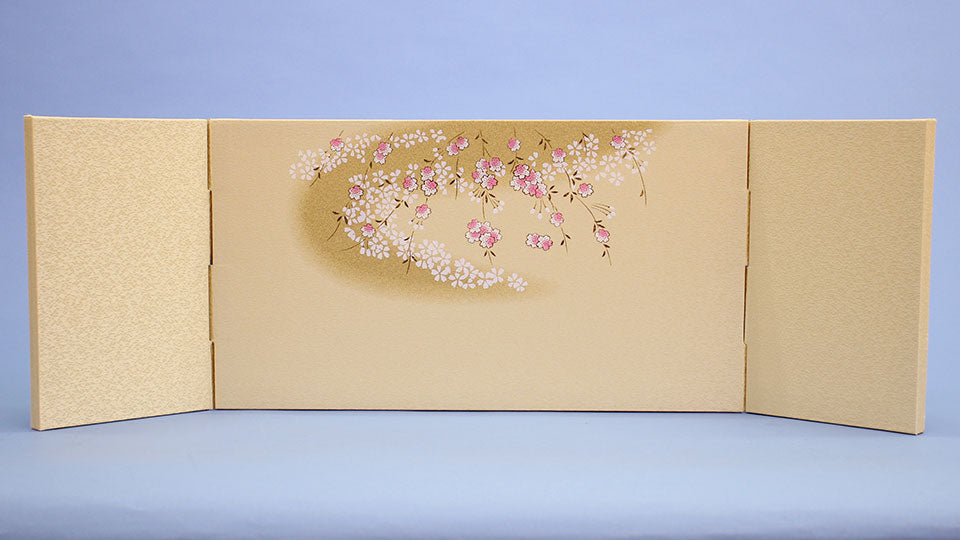 屏風  雛人形用 8号三曲包み込み 新流水しだれ桜