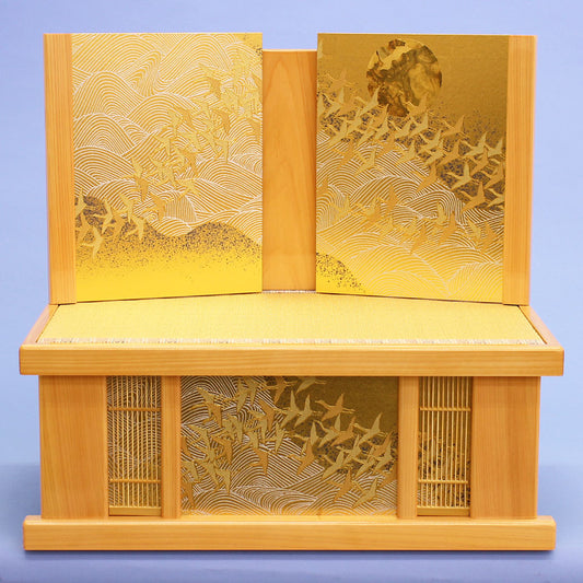 ensemble complet de poupées et de rangement Hina, paravent pliable, largeur 55 cm, Hinoki Thousand Cranes