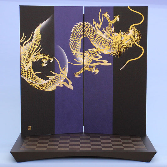 五月人形用台屏風 幅 60cm 20号青帯金彩龍台屏風セット