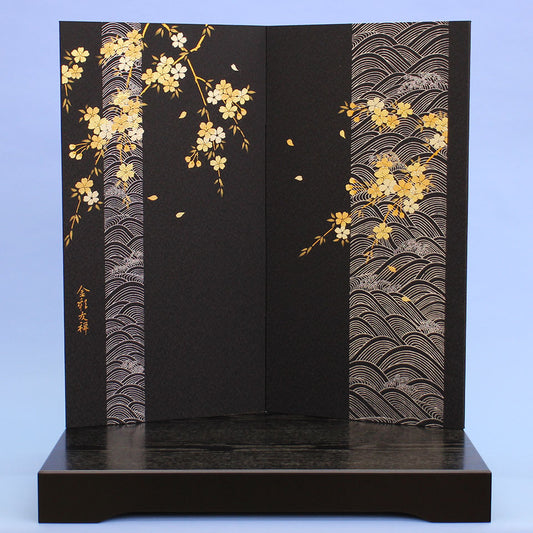 五月人形用台屏風 幅 60cm 20号四方波に桜台屏風セット