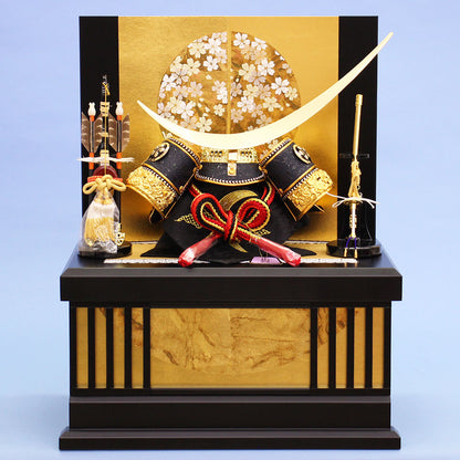 幅42cm コンパクト印伝伊達政宗兜　金丸桜収納セット