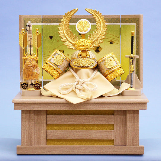 幅38cm コンパクト８号盛上前立徳川家康兜　白収納セット