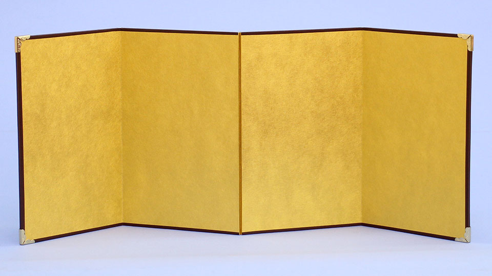 屏風 雛人形・五月人形兼用手芸用 金屏風 ミニ金無地 四曲(中)