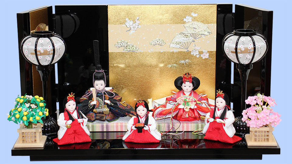 雛人形平飾り 幅45㎝ まめびな五人 春風