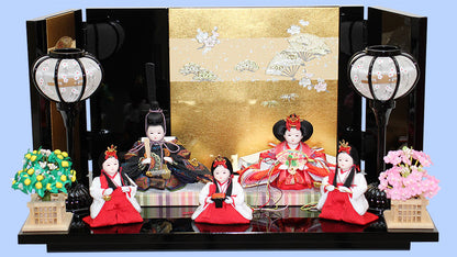 雛人形平飾り 幅45㎝ まめびな五人 春風