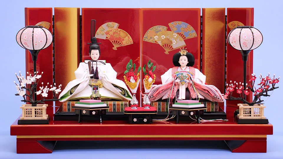 雛人形平飾り 幅75㎝ 京十番刺繍白雪輪９２２３１親王　朱塗り千彩