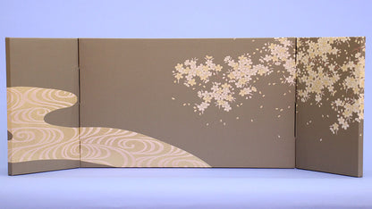 屏風  雛人形用 10号三曲包込 グレー桜流水
