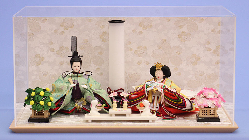 雛人形ケース飾り 飾京十三番パステル有職親王　白桜ケース