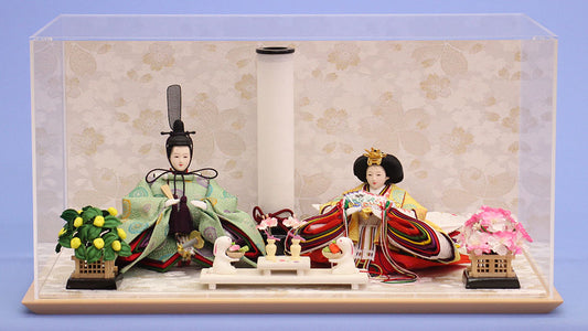 雛人形ケース飾り 飾京十三番パステル有職親王　白桜ケース