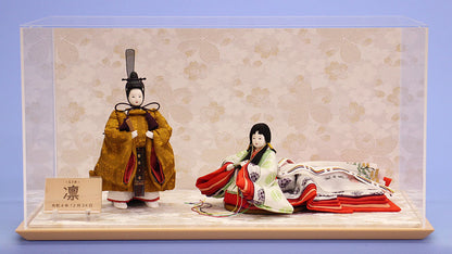 雛人形ケース飾り 柴田家千代　平安雛　白桜ケース