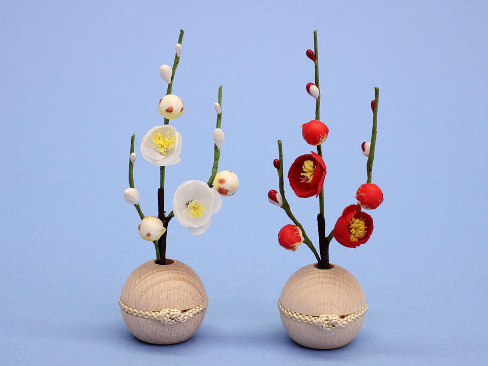 ひな道具単品　紅白梅　丸木目ベージュ紐