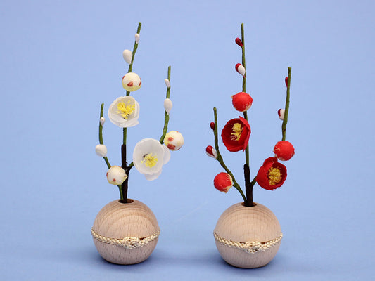 ひな道具単品　紅白梅　丸木目ベージュ紐