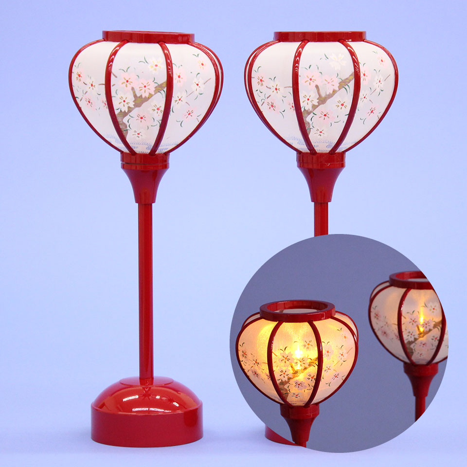 Lanterne poupée Hina (résine) 24 cm 20 p LED vermillon sans fil