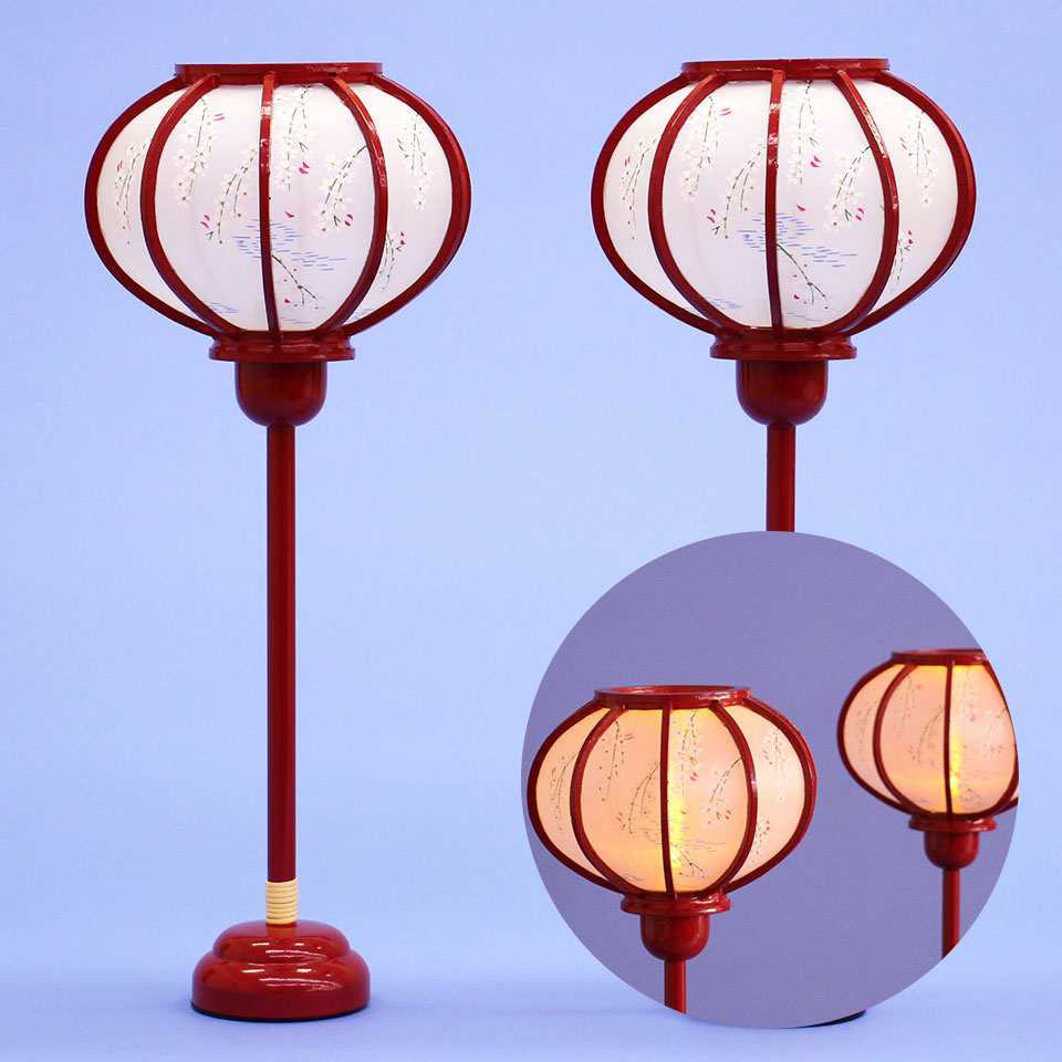 Lanterne poupée Hina (en boise) 35,5 cm Grande lanterne chrysanthème peinte vermillon Lanterne à neige sans fil à LED (pure, simple et intemporelle en kimekomi)