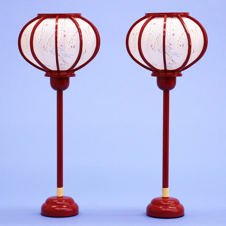 雛人形 ぼんぼり （木製）35.5cm大型朱塗り菊灯LEDコードレス雪洞(純シンプルで飽きの来ない木製)