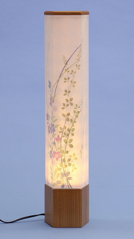 おしゃれでスリムな盆提灯 インテリア燈明 花あかり10号(桔梗)高さ55cm　明所点灯