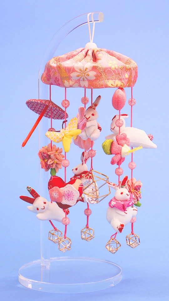 つるし雛ケース飾り 高さ33cm ウサギっこさら 白桜 アクリルケース入り