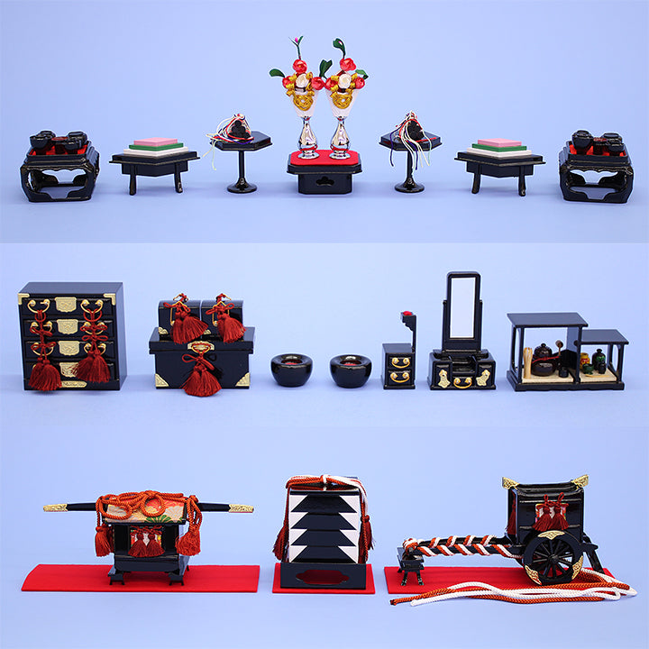 雛道具五段、七段飾り用9点セット 25号(木)献上黒塗り