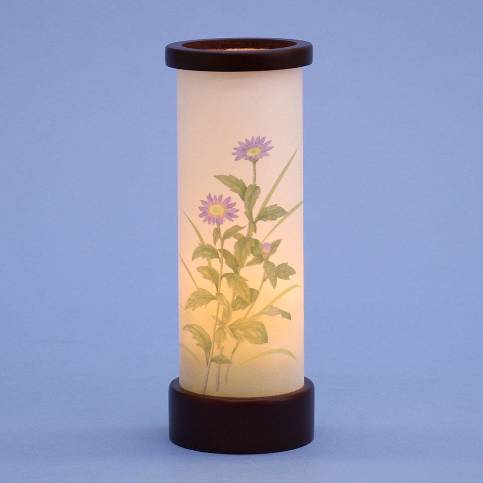 ミニミニサイズ盆提灯高さ19cm インテリア燈明 スタンプS　コードレス（矢車菊）　明所点灯