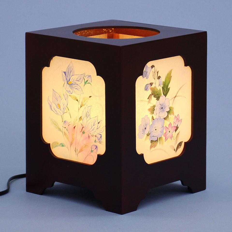 盆提灯インテリア行灯 季楽々4号(桔梗に芙蓉)高さ22.5cm　明所点灯