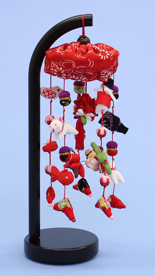 つるし飾り台付き高さ 25cm 極小あさひ　黒塗台付き