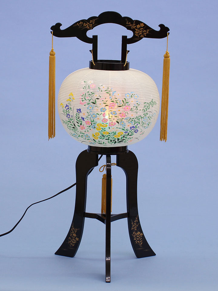 盆提灯大内行灯 回転行灯 しのか9号(菊づくし)高さ70cm　明所点灯