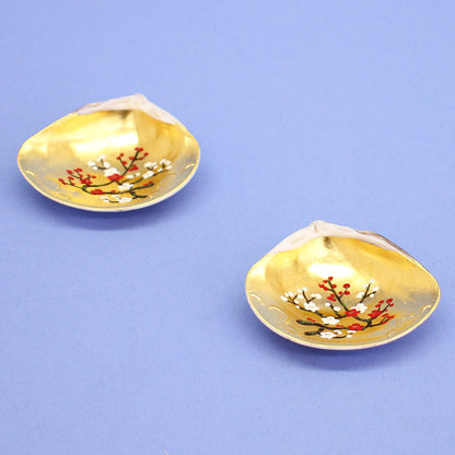 雛道具 高級本金手描き絵付き貝合わせ紅白梅　一対
