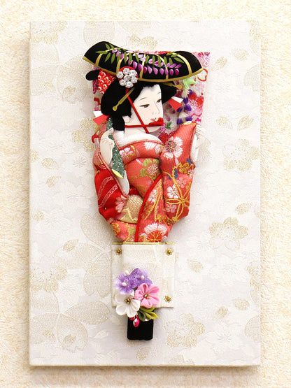 押絵豆羽子板 白桜壁掛け飾り