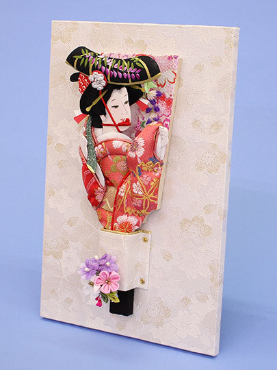 押絵豆羽子板 白桜壁掛け飾り　スタンド