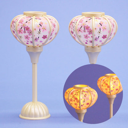 Présentoir de poupées Hina plates, largeur 70 cm, petit prince et princesse moutarde, boule de feutre rose argenté, fleur de cerisier