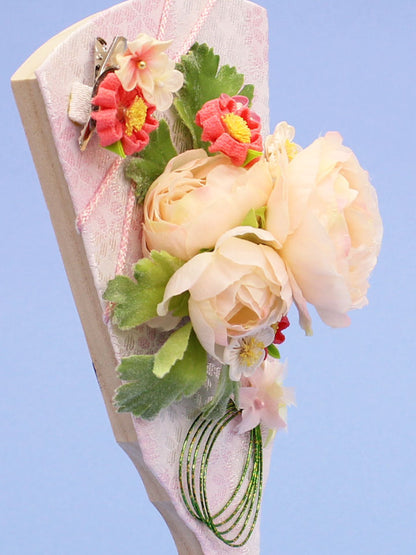 髪飾り羽子板 洋花(白)ズーム