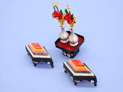 Poupées et accessoires Hina : Sanpo en forme de diamant (taille 25), fleurs de cerisier laquées noires (gâteau de riz : kimekomi, base : résine)