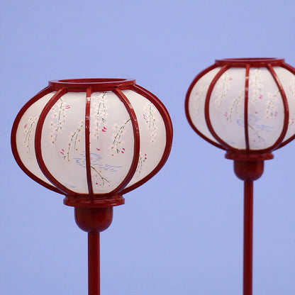 Lanterne poupée Hina (en boise) 35,5 cm Grande lanterne chrysanthème peinte vermillon Lanterne à neige sans fil à LED (pure, simple et intemporelle en kimekomi)