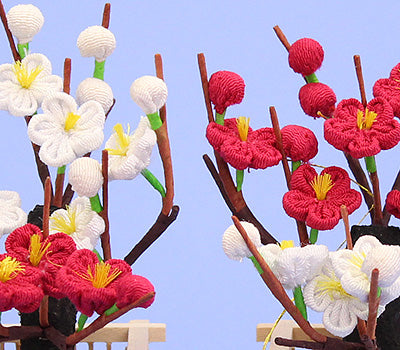 ひな道具単品　縮緬紅白梅　早春　ズーム